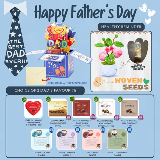 Super Hero Dad Mini Standee Bundle with Woven Crochet Plants - Peach