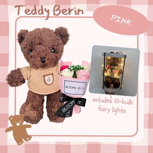 Teddy Berin Plain Sweater with Pink Mini Bouquet Gift Set