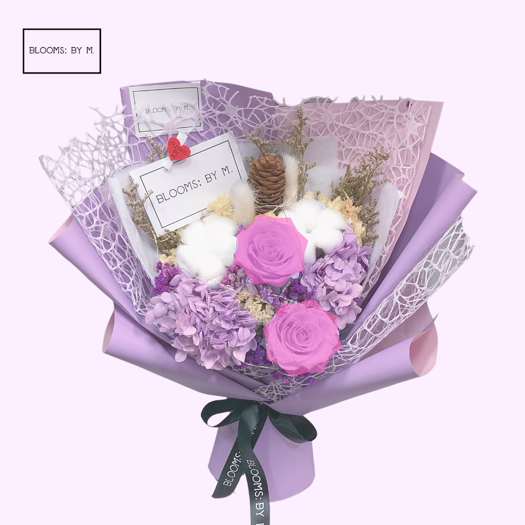 Preserved Rose Flower Bouquet Box - The Blushing Lawn in Purple