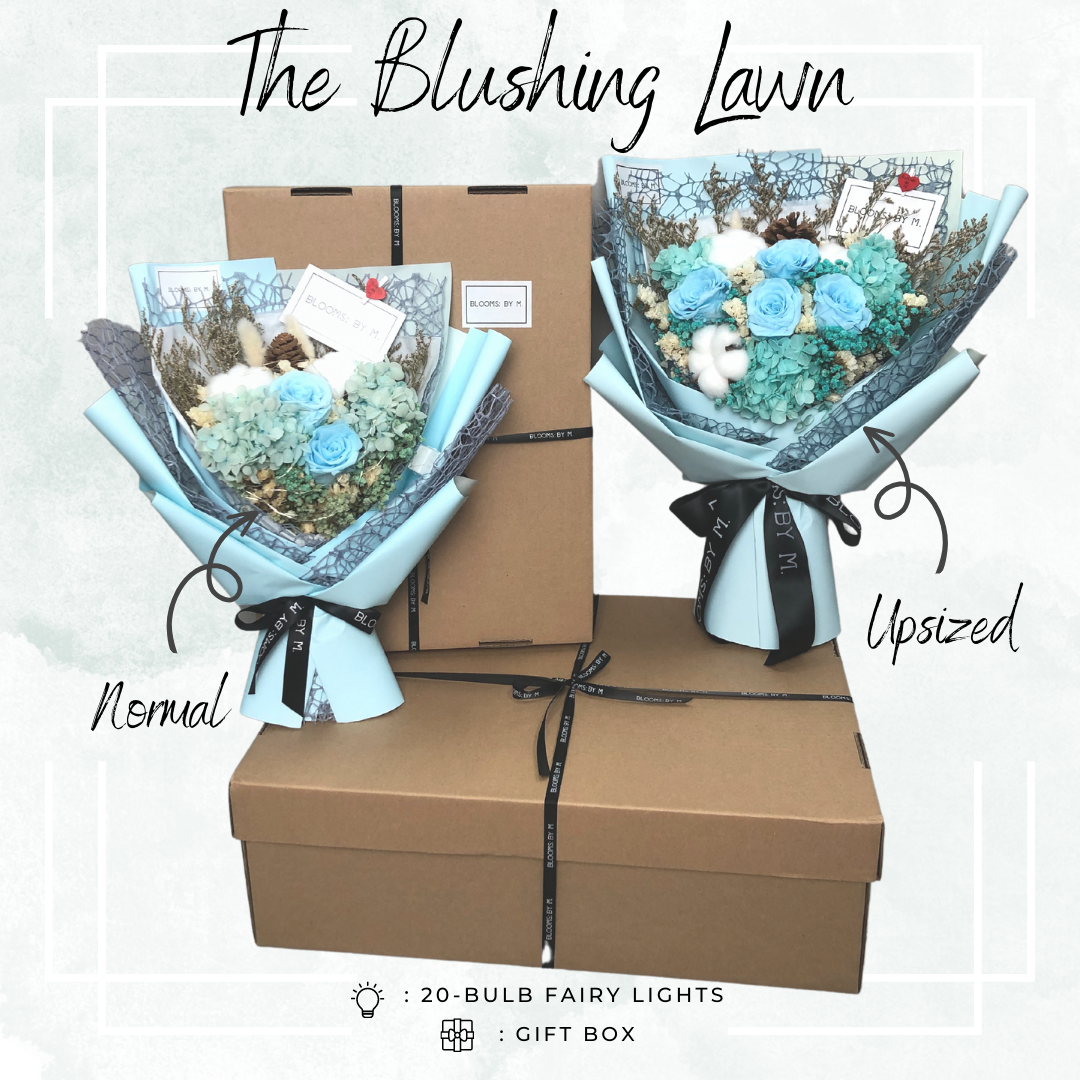 Preserved Rose Flower Bouquet Box - The Blushing Lawn (Premium) in Blue