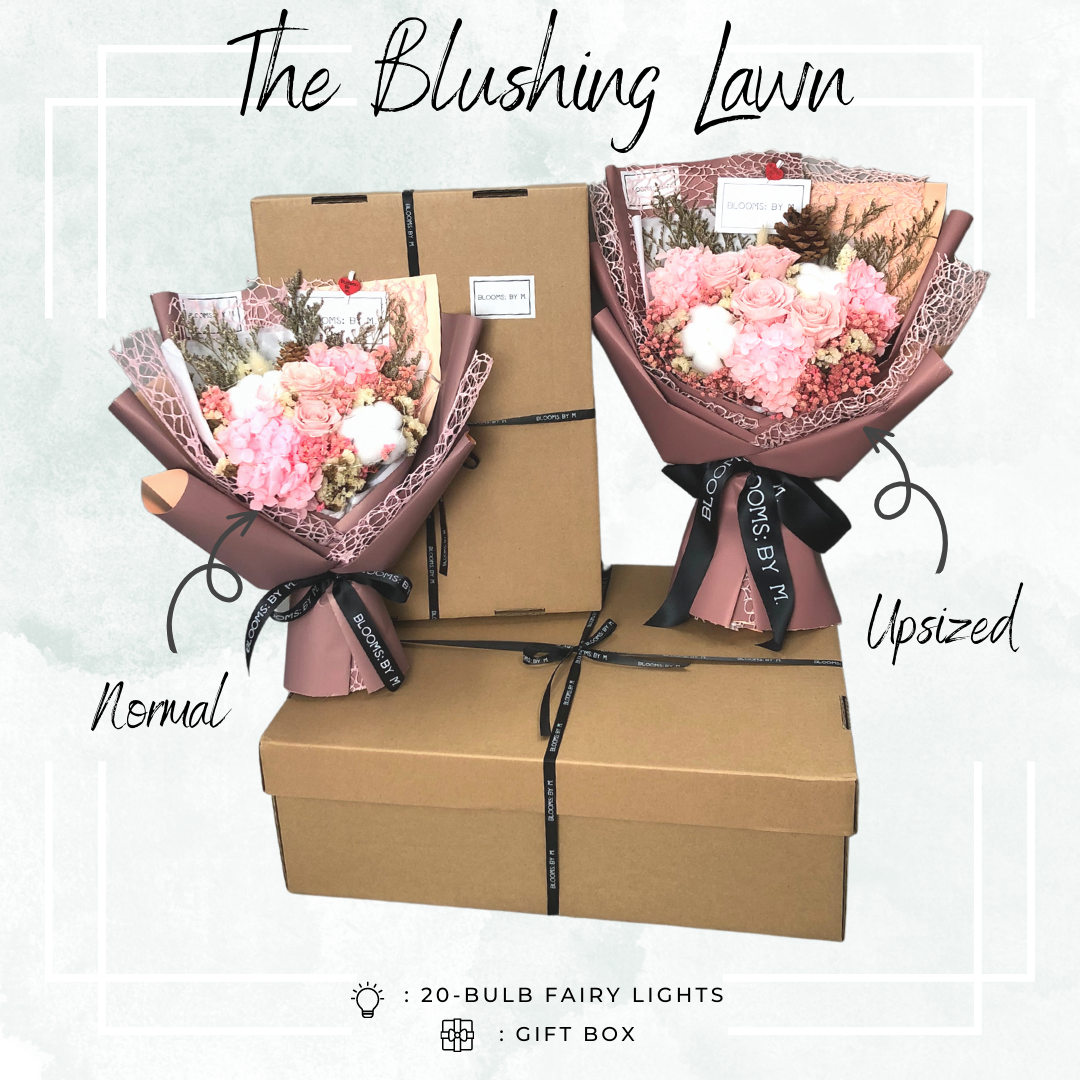 Preserved Rose Flower Bouquet Box - The Blushing Lawn (Premium) in Pink