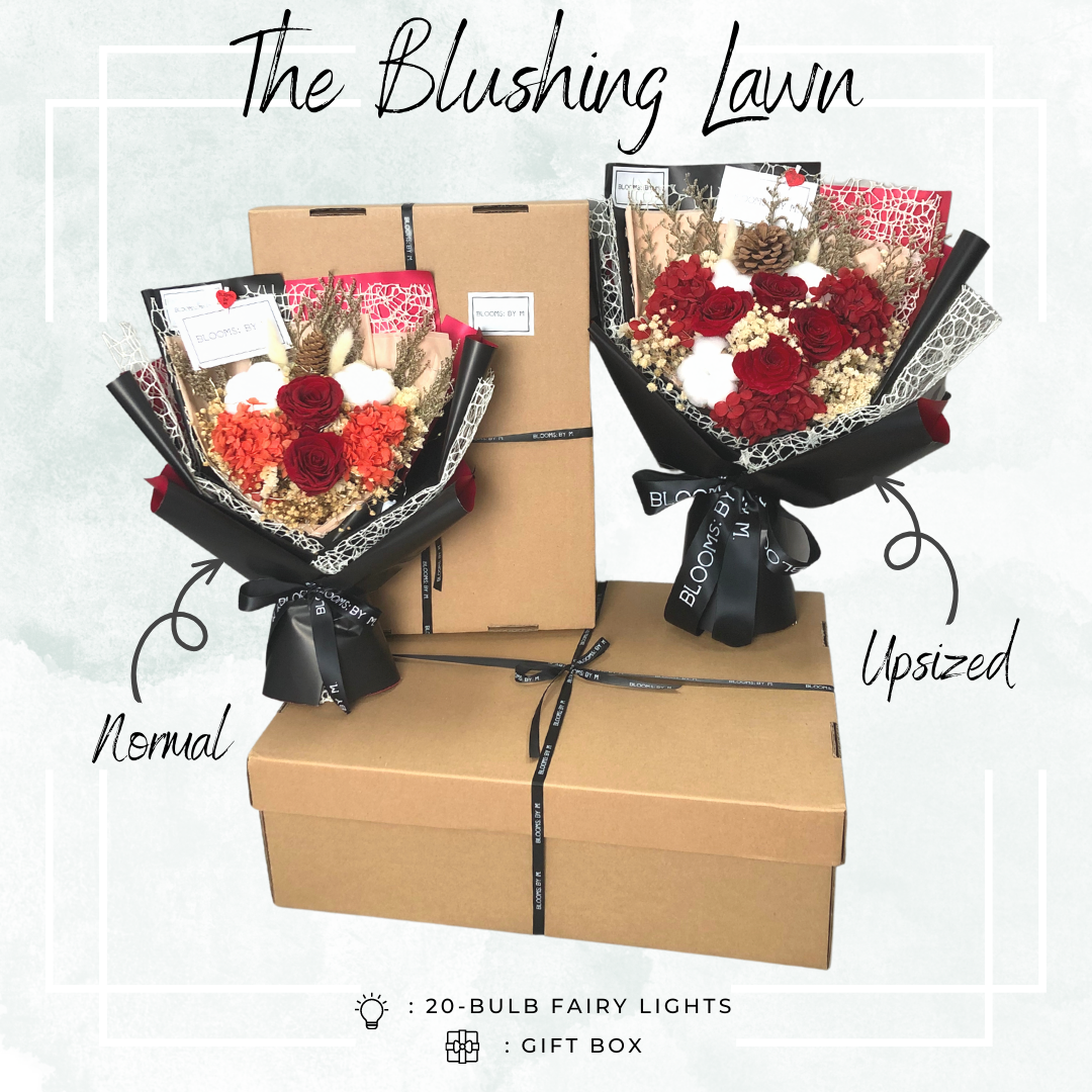 Preserved Rose Flower Bouquet Box - The Blushing Lawn (Premium) in Red