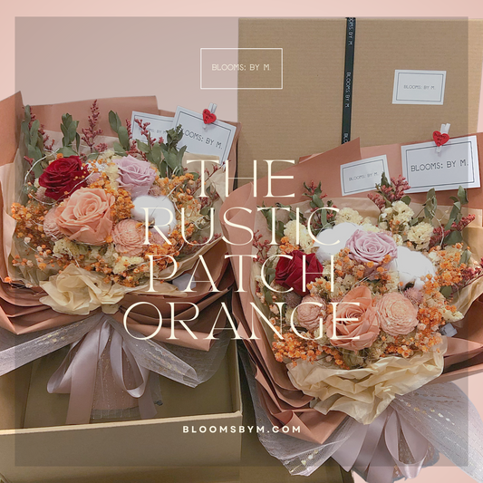(Premium) Preserved Roses Flower Bouquet Box - The Rustic Patch in Orange