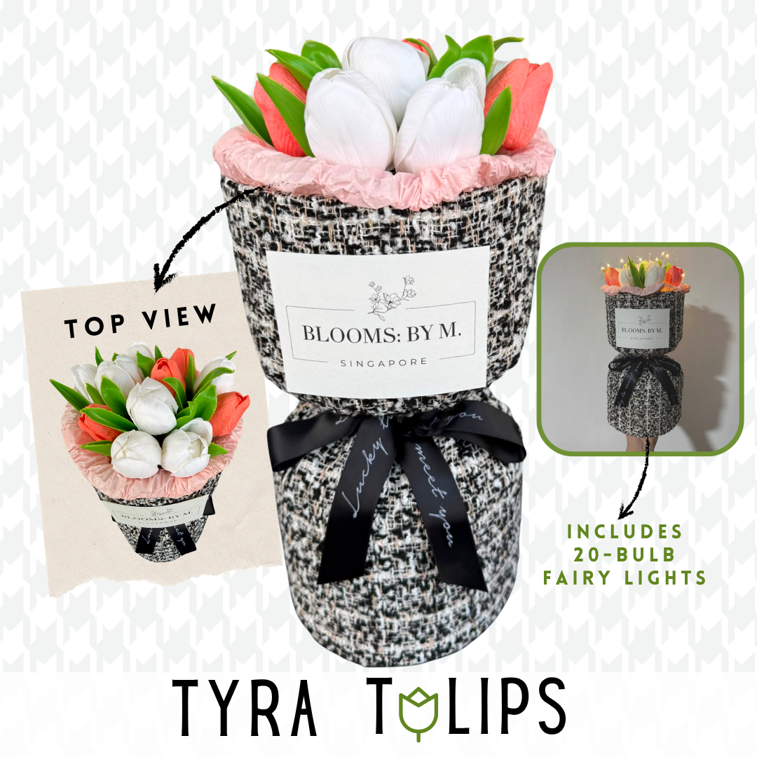 Tyra Tulips - White with Coral (Soap Flowers Bouquet)