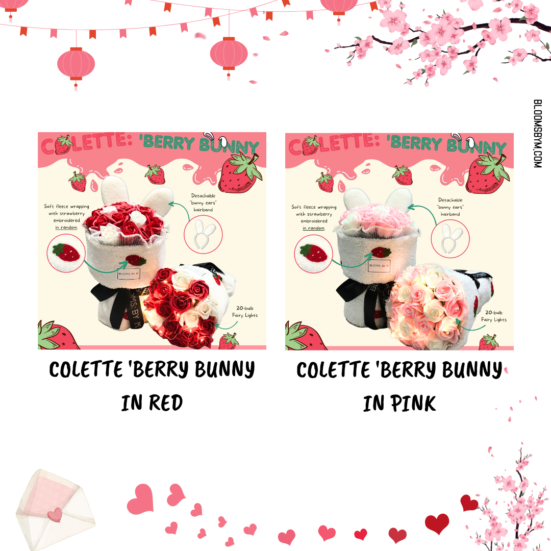 Top 6 - Soap Flower Rose Bouquet - Colette: 'Berry Bunny in Red or Pink