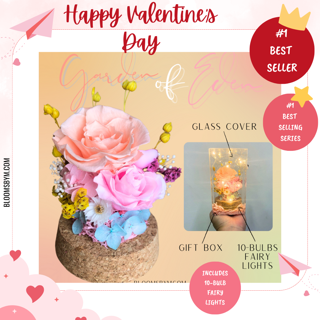 [#1 Best Seller] [#1 Best Selling Series] Valentine's Day - Top 10 Best Selling Flowers - Garden of Eden - Preserved Roses Peach (Small)