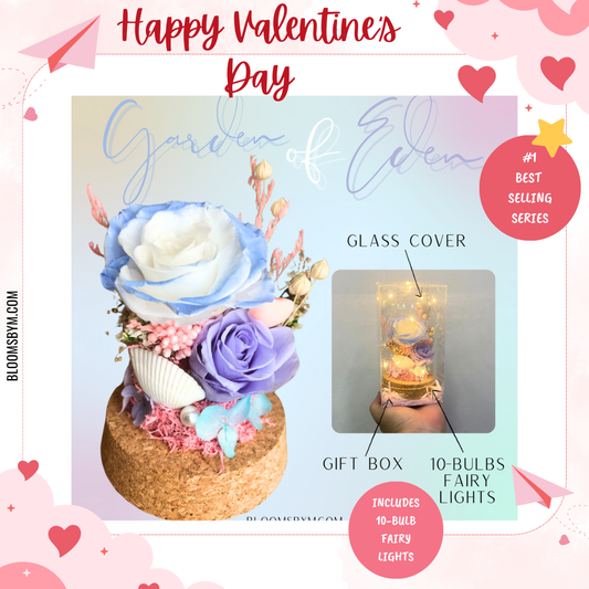 [#1 Best Selling Series] Valentine's Day - Top 10 Best Selling Flowers - Garden of Eden - Preserved Roses Blue+White Gradient (Small)