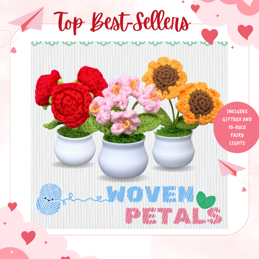 Top 10 Best Selling Flowers - Woven Petals - Crochet Knit Flowers