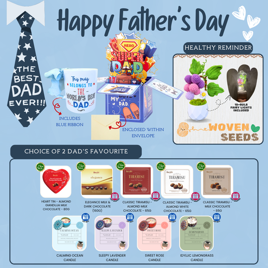 World's Best Dad Mug + Super Hero Dad Mini Standee Bundle with Woven Grape