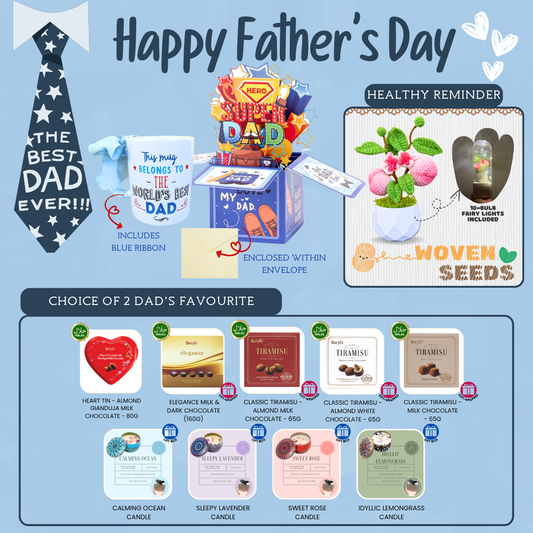 World's Best Dad Mug + Super Hero Dad Mini Standee Bundle with Woven Peach