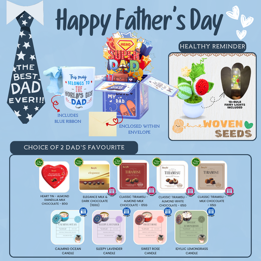 World's Best Dad Mug + Super Hero Dad Mini Standee Bundle with Woven Watermelon