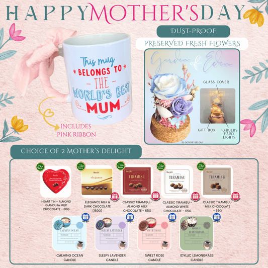 World's Best Mum Bundle - Preserved Flowers - Garden of Eden Blue+White