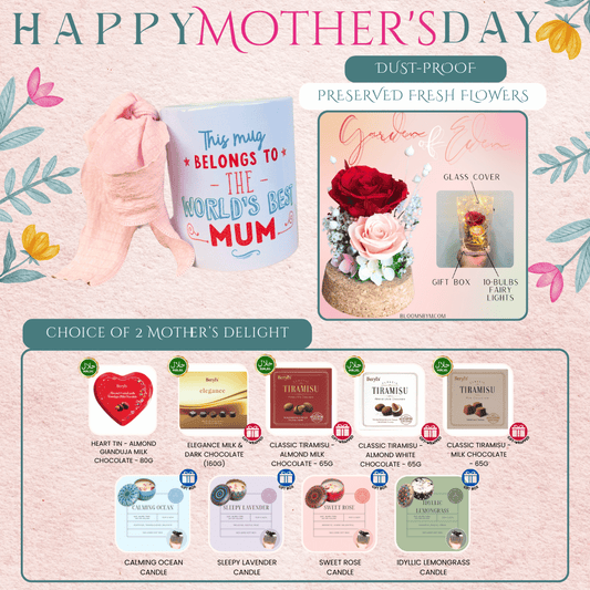 World's Best Mum Bundle - Preserved Flowers - Garden of Eden in Red