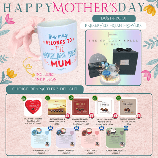 World's Best Mum Bundle - Preserved Flowers - Unicorn Spell in Blue