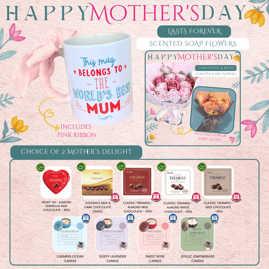 World's Best Mum Bundle - Soap Flowers Bouquet - Carnations & Roses in Pink