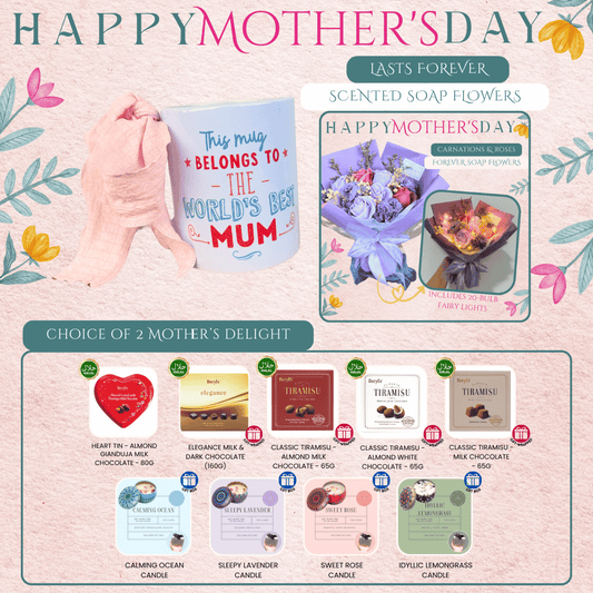 World's Best Mum Bundle - Soap Flowers Bouquet - Carnations & Roses in Purple