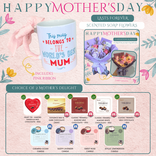 World's Best Mum Bundle - Soap Flowers Bouquet - Carnations & Roses in Purple