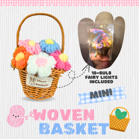 Woven Basket Mini - Crochet Flowers - Colorful Daisies