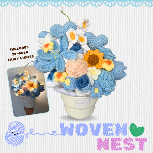 Woven Petals - Crochet Pots - Calming Blue