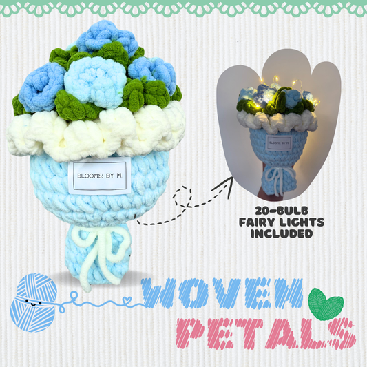 Woven Petals - Crochet Knit Flowers - Blue Rose Bouquet