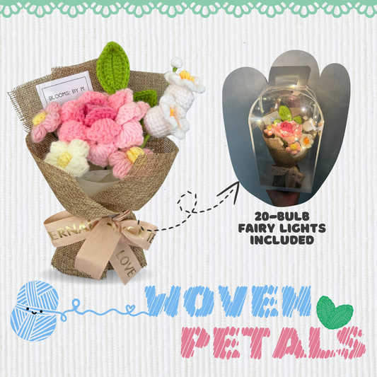 Woven Petals - Crochet Knit Flowers - Pink Bouquet with Box
