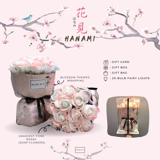 Soap Flower Roses Bouquet Box -  Hanami [ 花 見 - はなみ] in Pink or Blue