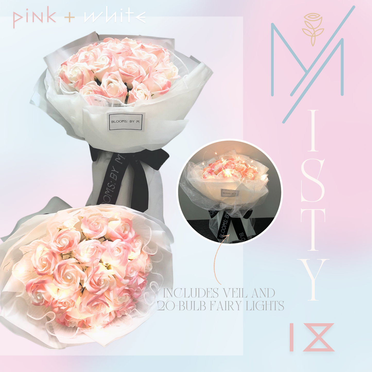 Soap Flower Rose Bouquet - Misty 18