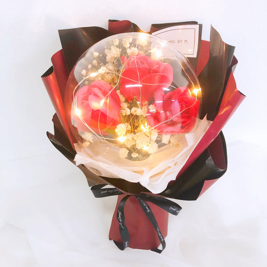 Soap Flower Rose & Preserved Baby Breath Bouquet - Nille (Red)