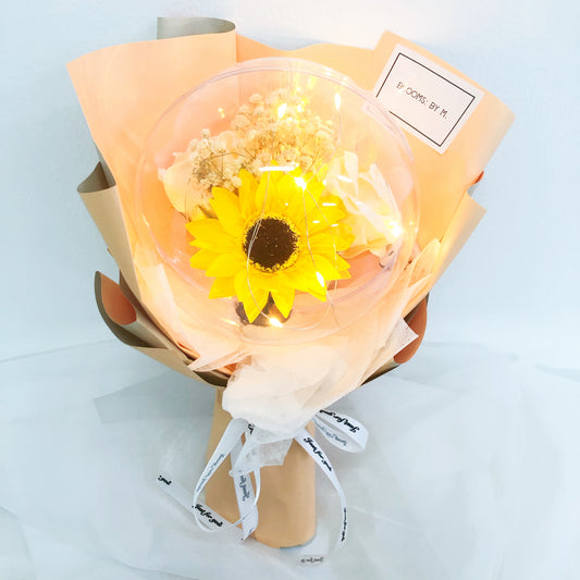 Soap Flower Sunflower & Rose & Preserved Baby Breath Bouquet - Nille (Yellow)