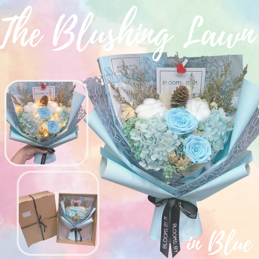 Preserved Rose Flower Bouquet Box - The Blushing Lawn in Blue