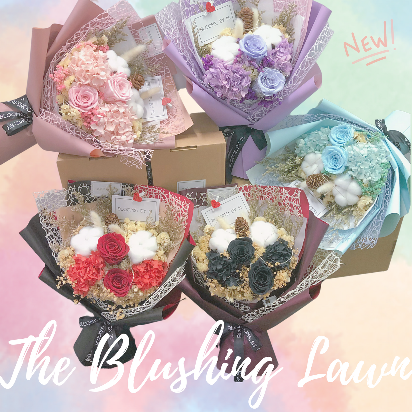 Preserved Rose Flower Bouquet Box - The Blushing Lawn (Premium) in Blue