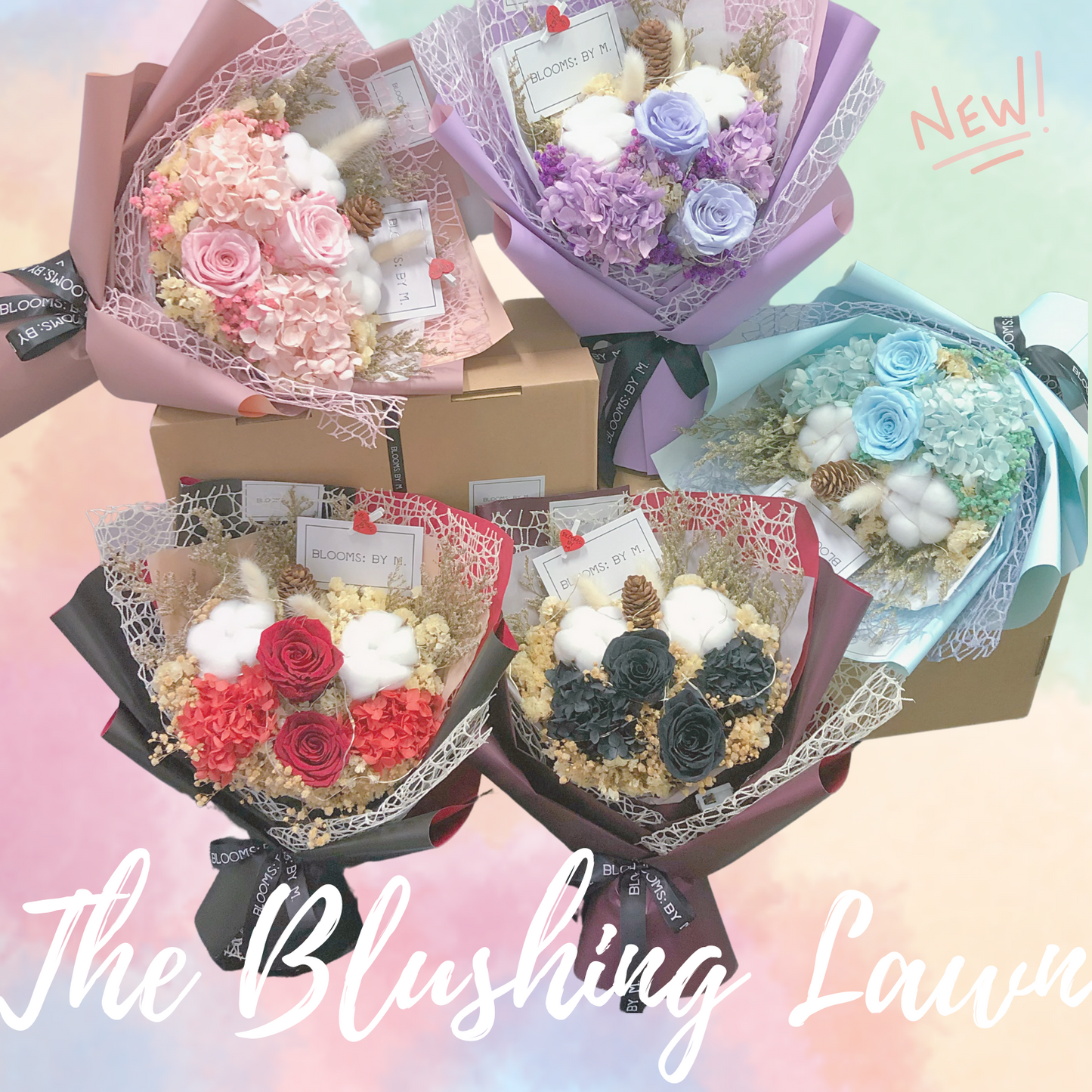 Preserved Rose Flower Bouquet Box - The Blushing Lawn in Blue