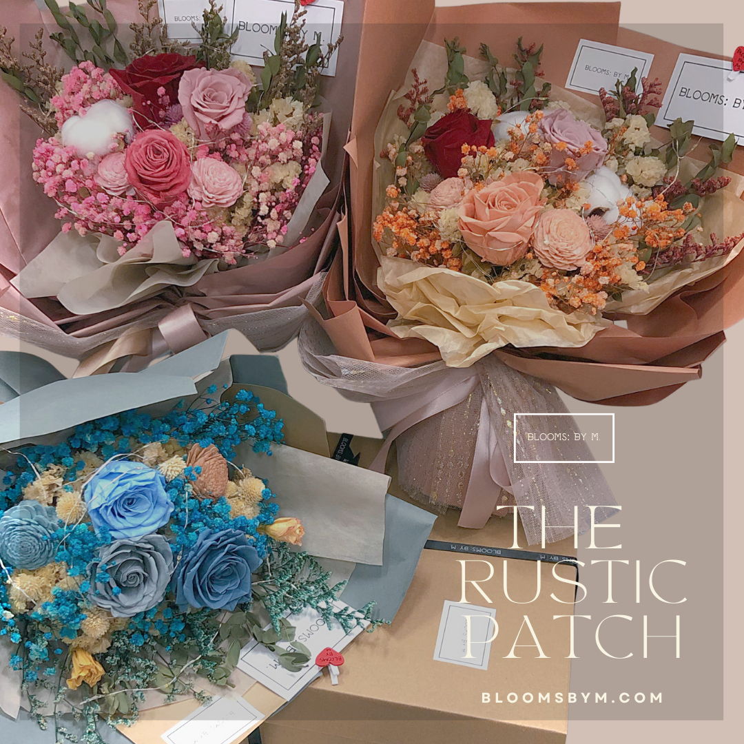 (Premium) Preserved Roses Flower Bouquet Box - The Rustic Patch in Blue