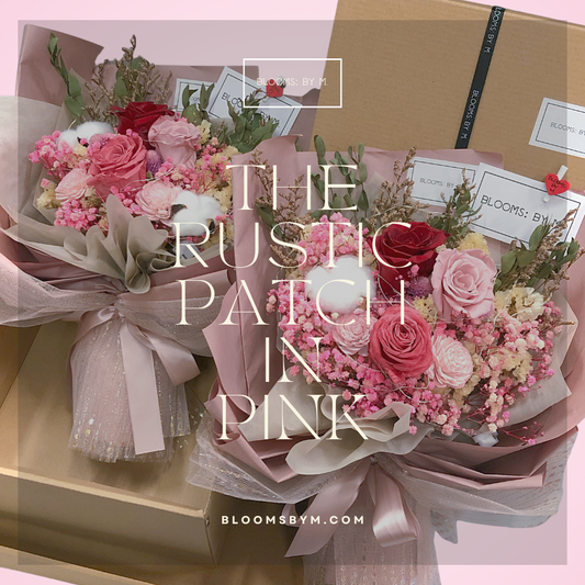 (Premium) Preserved Roses Flower Bouquet Box - The Rustic Patch in Pink